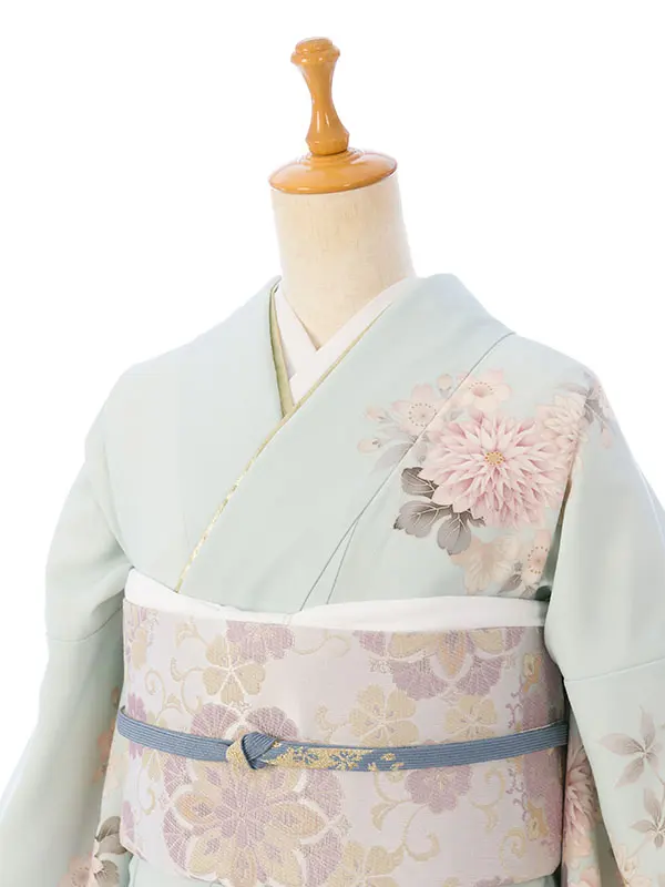 訪問着 HAD2878 くすみ水色ぼかし 牡丹 桜菊
