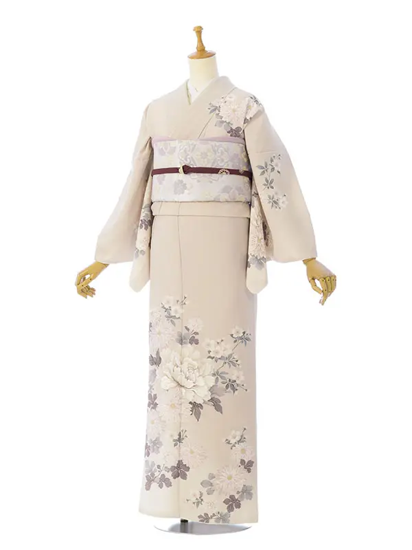 訪問着 HAD2879 ﾍﾞｰｼﾞｭ 牡丹 桜菊