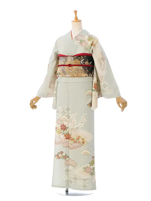 訪問着 HAD2881 薄ｸﾞﾘｰﾝ 松竹梅 七宝