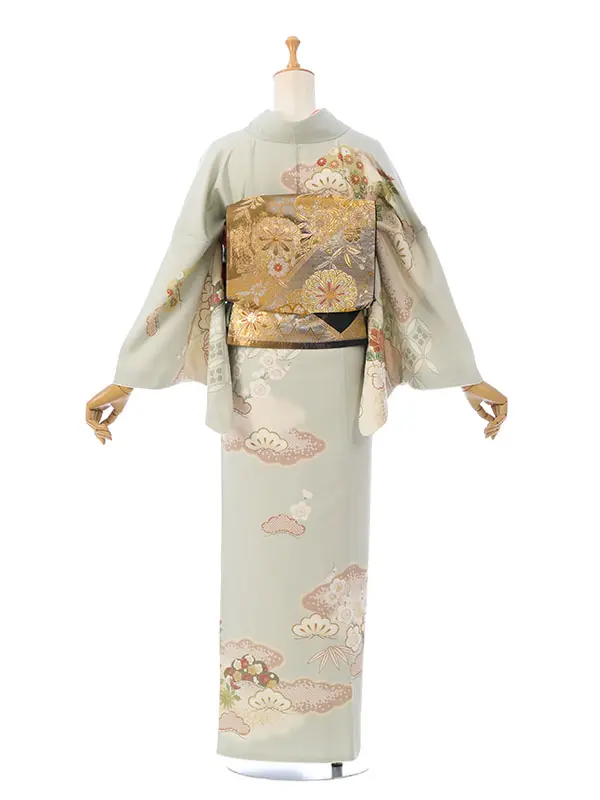 訪問着 HAD2881 薄ｸﾞﾘｰﾝ 松竹梅 七宝