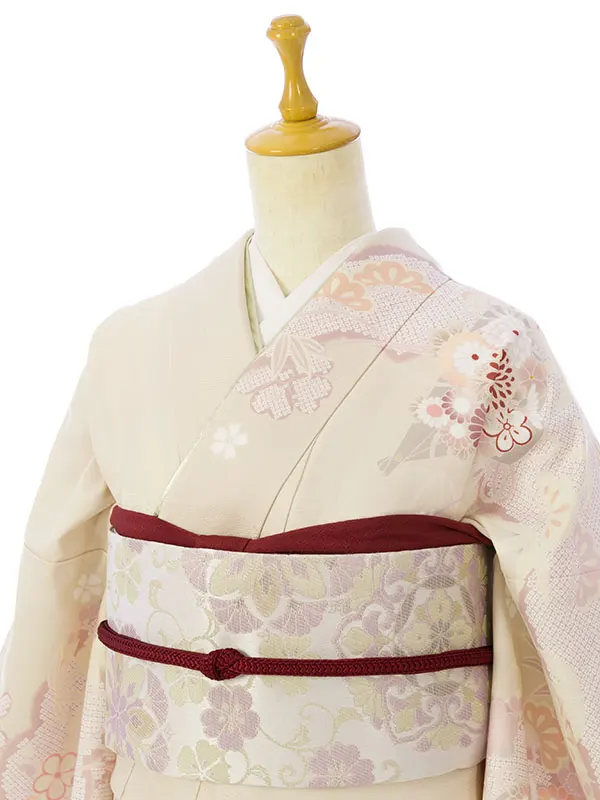 訪問着 HAD2885 ｸﾘｰﾑﾍﾞｰｼﾞｭ 雲取り四季草花