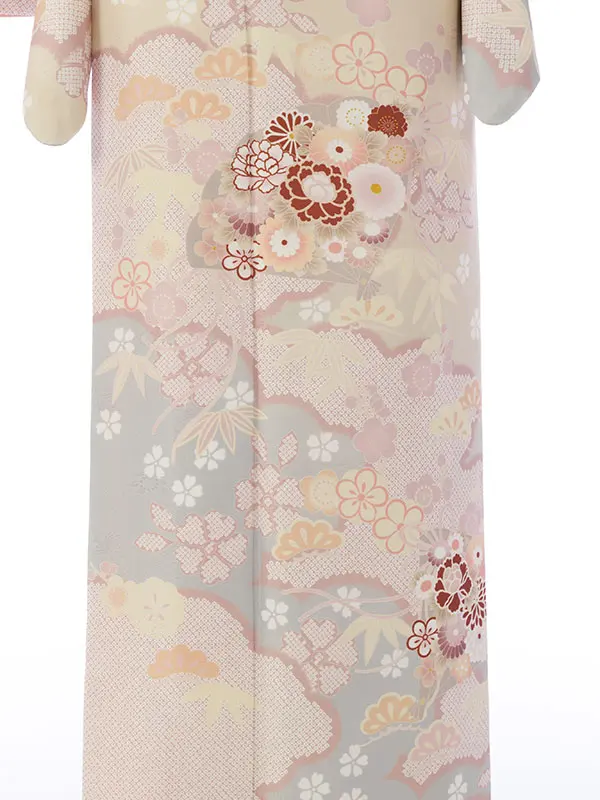 訪問着 HAD2885 ｸﾘｰﾑﾍﾞｰｼﾞｭ 雲取り四季草花