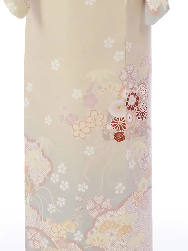 訪問着 HAD2885 ｸﾘｰﾑﾍﾞｰｼﾞｭ 雲取り四季草花