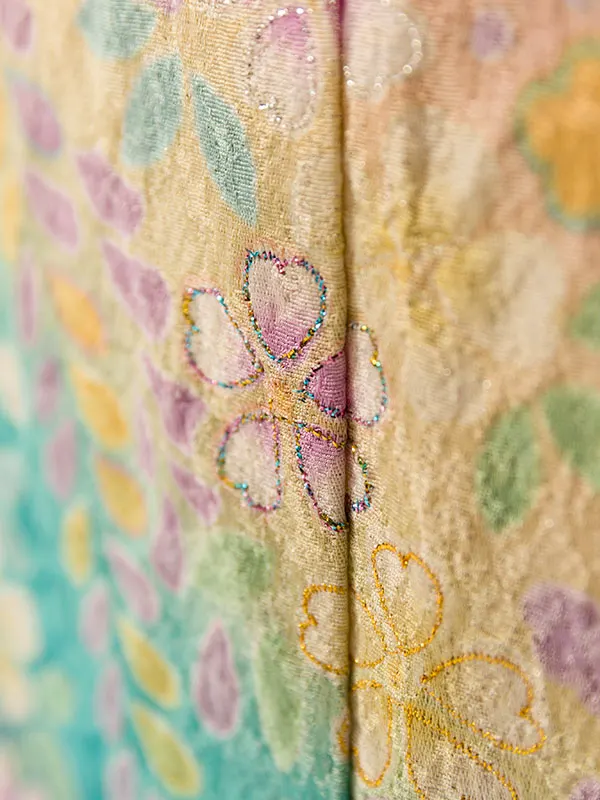 訪問着 HADN056 正絹 ﾋﾟﾝｸ/黄色ぼかし 小花文様