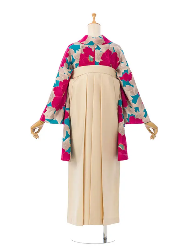 卒業袴 R052 HDL0052 ﾀｰｺｲｽﾞ ﾋﾟﾝｸ 牡丹|ｸﾘｰﾑ白