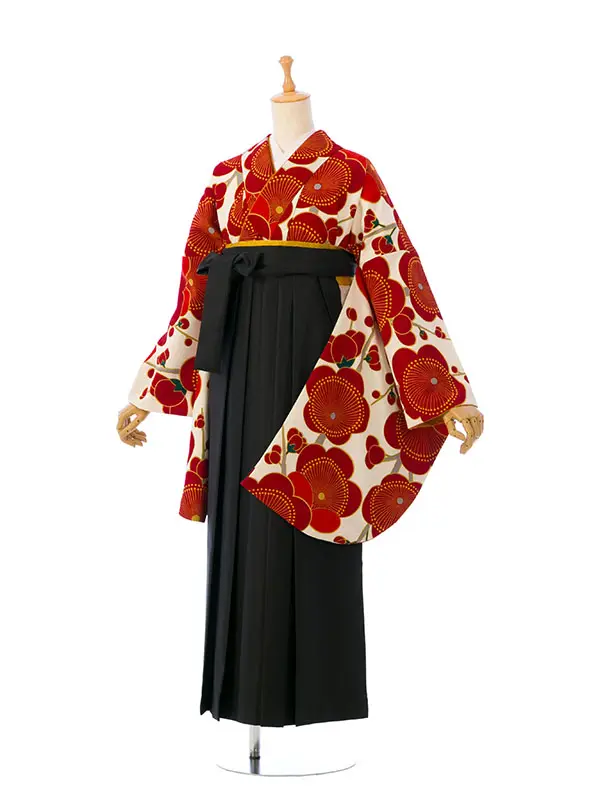 卒業袴 R093H HDL093H ｵﾌ白 梅づくし|黒102cm