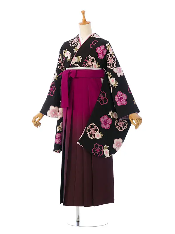 卒業袴 R1044 HDL1044 黒地 ねじり梅|ﾜｲﾝぼかし91