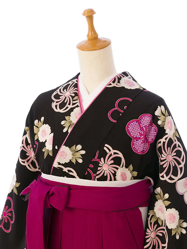 卒業袴 R1044 HDL1044 黒地 ねじり梅|ﾜｲﾝぼかし91