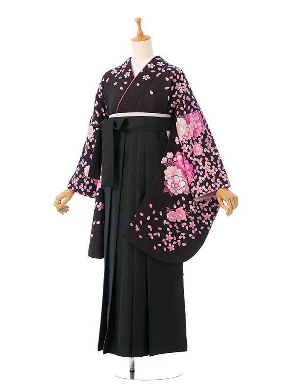 卒業袴 R1117 HDL1117 黒 ﾋﾟﾝｸ 牡丹に桜|黒