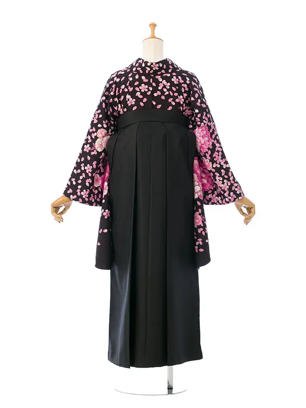 卒業袴 R1117 HDL1117 黒 ﾋﾟﾝｸ 牡丹に桜|黒