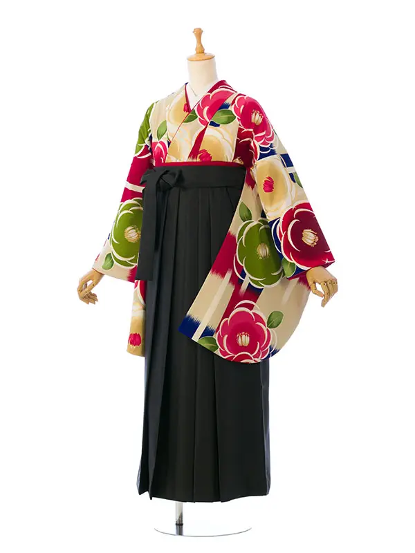 卒業袴 R0129C_HDL129C ｸﾘｰﾑ紺赤 椿|黒袴