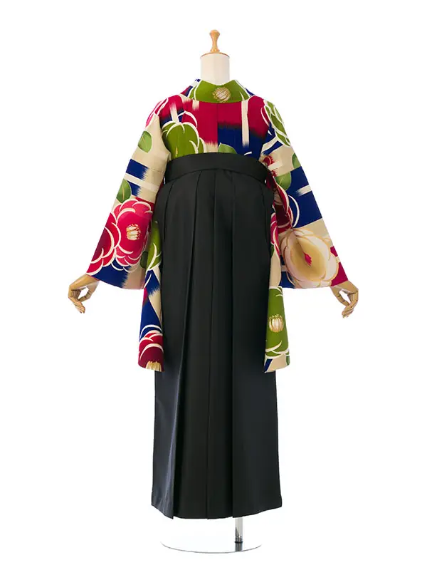 卒業袴 R0129C_HDL129C ｸﾘｰﾑ紺赤 椿|黒袴