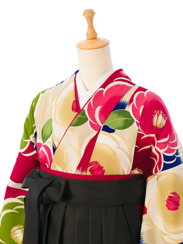 卒業袴 R0129C_HDL129C ｸﾘｰﾑ紺赤 椿|黒袴