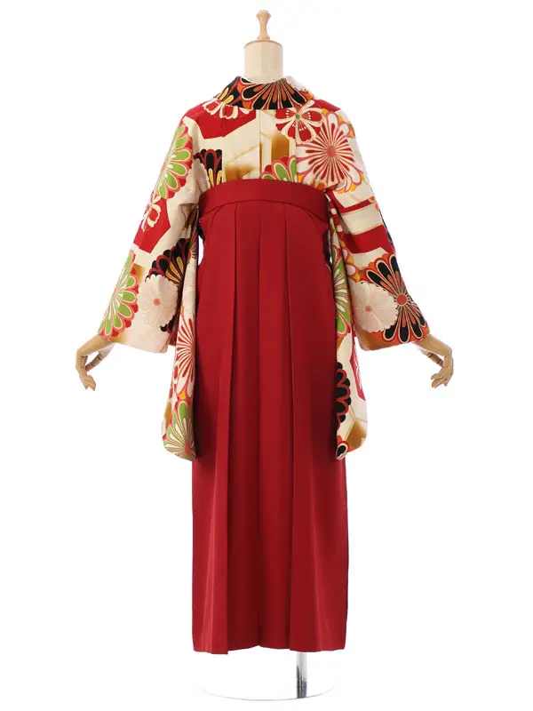 卒業袴 R1336H_H131-25-3 中村里砂 白×赤 亀甲菊/ダークレッド