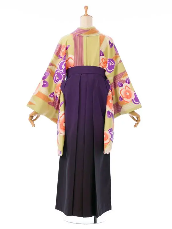 卒業袴 R1483A E-H054-24-10 鶯色 矢絣に椿|紫