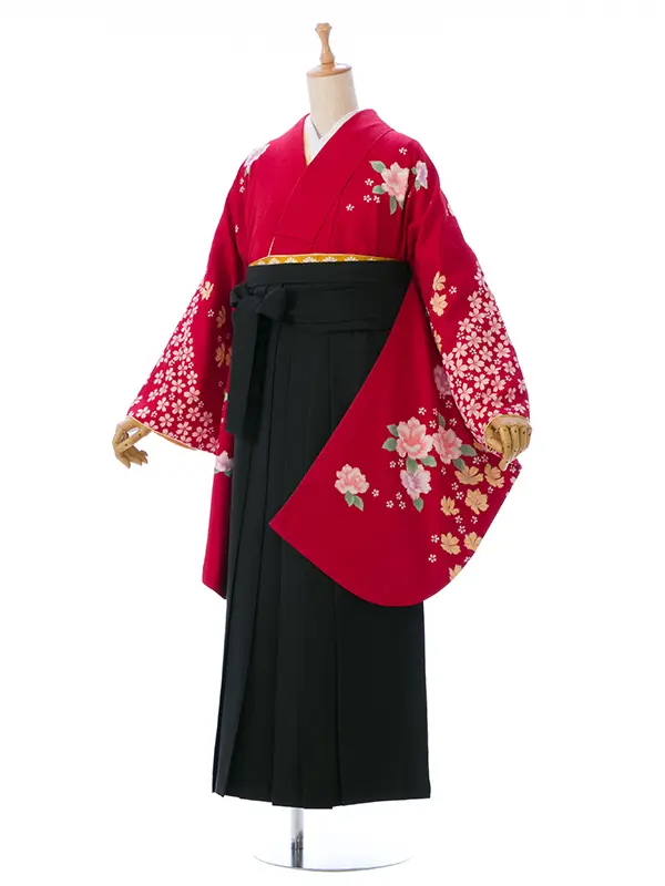 卒業袴 8R1130 HDLA130 赤 牡丹桜|黒 95cm