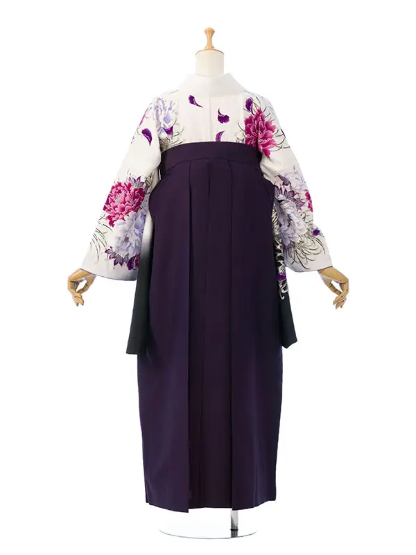 卒業袴 8R1202_8H69-260  白地黒ぼかし 牡丹|紫99