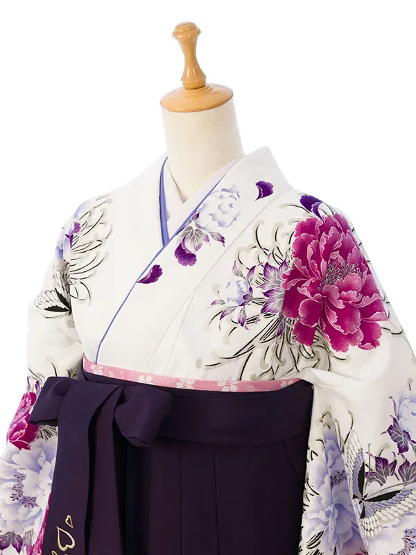 卒業袴 8R1202_8H69-260  白地黒ぼかし 牡丹|紫99