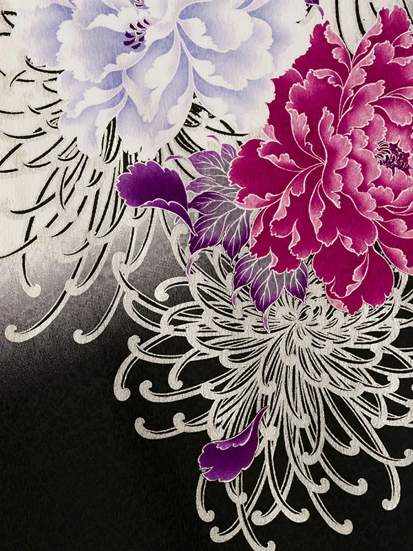 卒業袴 8R1202_8H69-260  白地黒ぼかし 牡丹|紫99