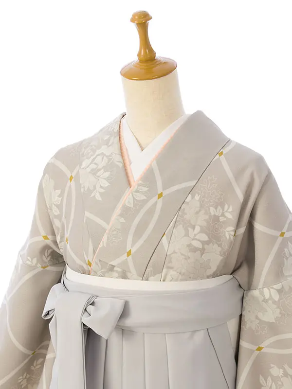 卒業袴 HELE100 HDLE100 ﾍﾞｰｼﾞｭ 立涌に花|薄ｸﾞﾚｰ 91