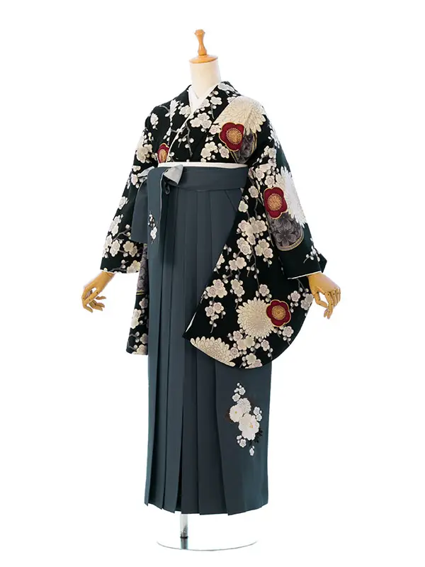 卒業袴 HELE150 HDLE150 九重 黒 梅 菊|ｸﾞﾚｰ 刺繍 95