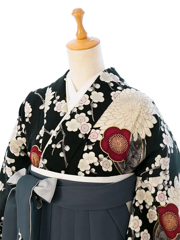 卒業袴 HELE150 HDLE150 九重 黒 梅 菊|ｸﾞﾚｰ 刺繍 95