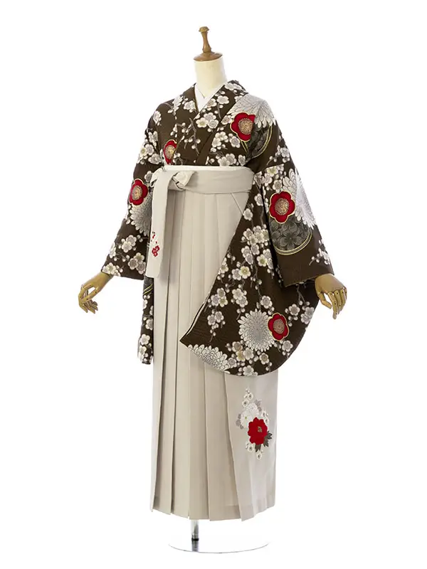 卒業袴 HELE160 HDLE160 九重 茶 梅 菊|ﾍﾞｰｼﾞｭ 刺繍95