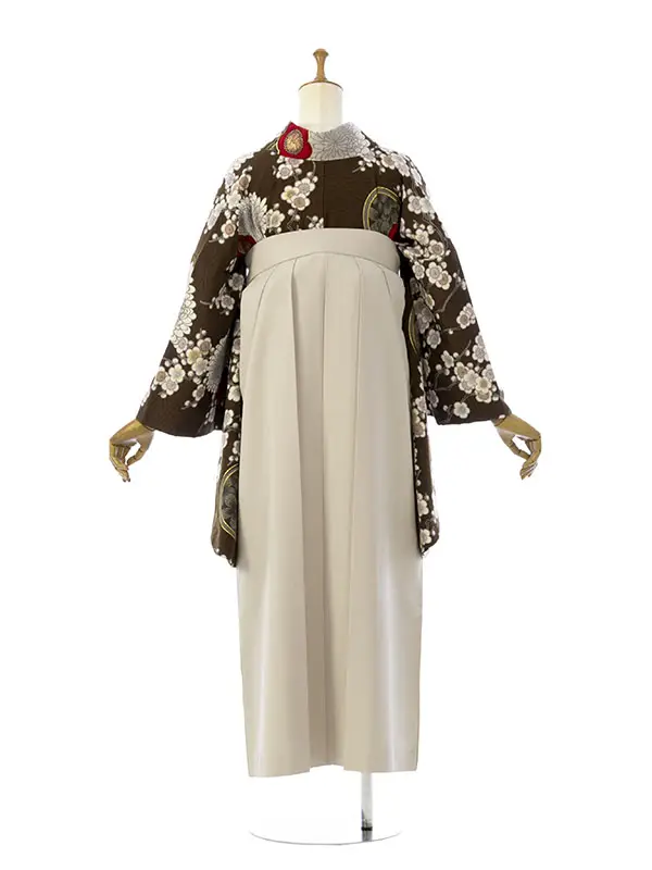 卒業袴 HELE160 HDLE160 九重 茶 梅 菊|ﾍﾞｰｼﾞｭ 刺繍95