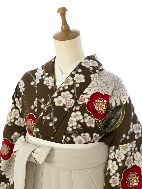 卒業袴 HELE160 HDLE160 九重 茶 梅 菊|ﾍﾞｰｼﾞｭ 刺繍95