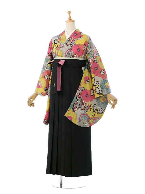 卒業袴 HELE220 HDLE220 MA ｸﾞﾚｰ×黄|黒×ﾋﾟﾝｸ 95