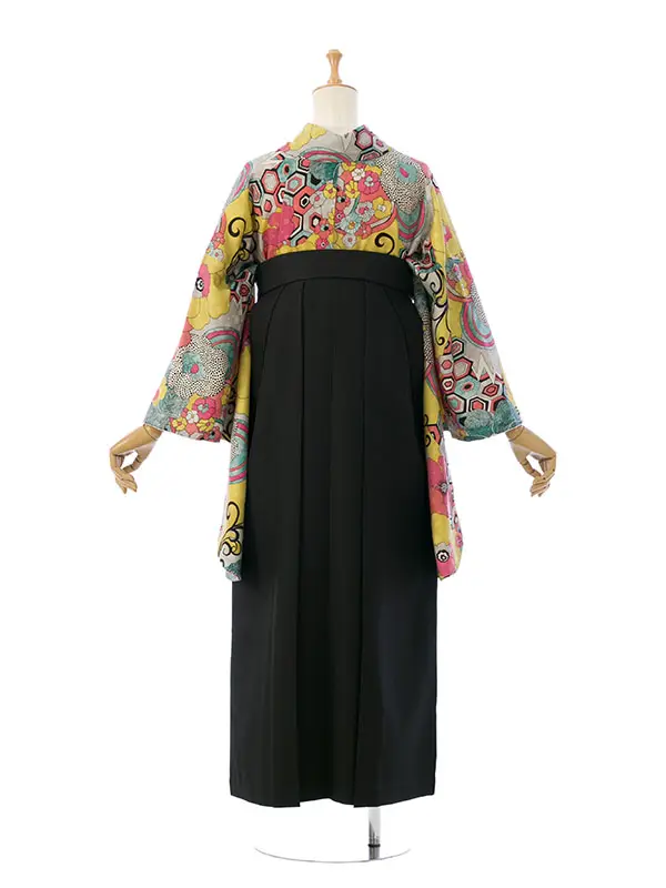 卒業袴 HELE220 HDLE220 MA ｸﾞﾚｰ×黄|黒×ﾋﾟﾝｸ 95