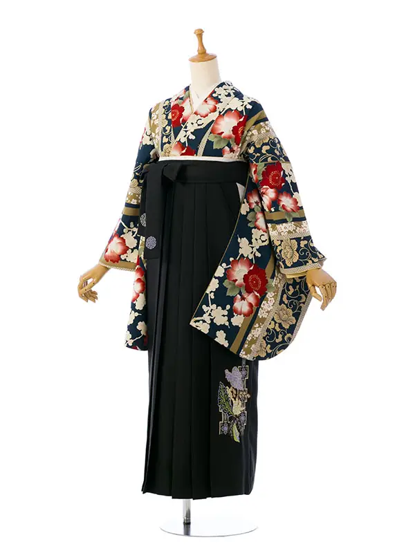 卒業袴 HELE350 HDLE350 詩羽 緑 花|黒 刺繍 95cm