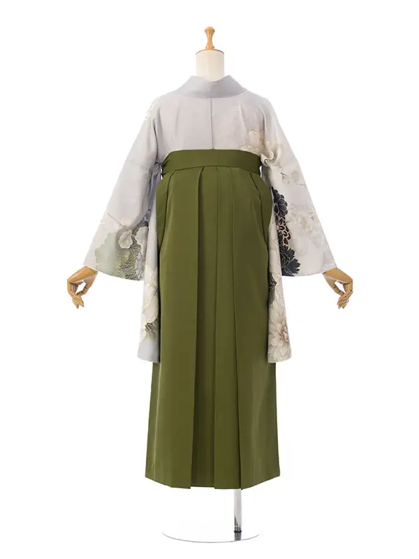 卒業袴 HELE460 H28-240 白薄ｸﾞﾚｰ牡丹に松竹梅|抹茶袴91