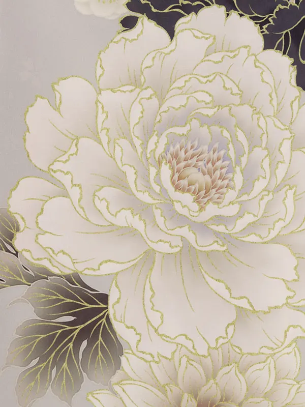 卒業袴 HELE460 H28-240 白薄ｸﾞﾚｰ牡丹に松竹梅|抹茶袴91