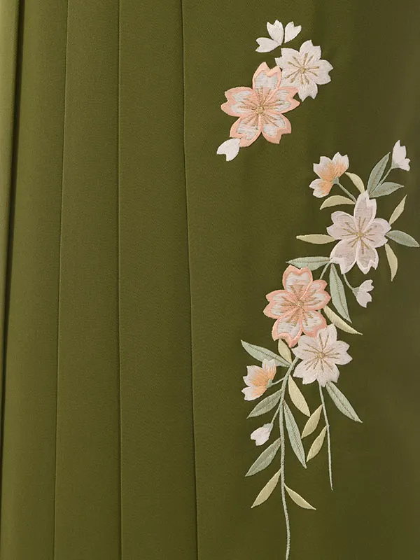 卒業袴 HELE460 H28-240 白薄ｸﾞﾚｰ牡丹に松竹梅|抹茶袴91