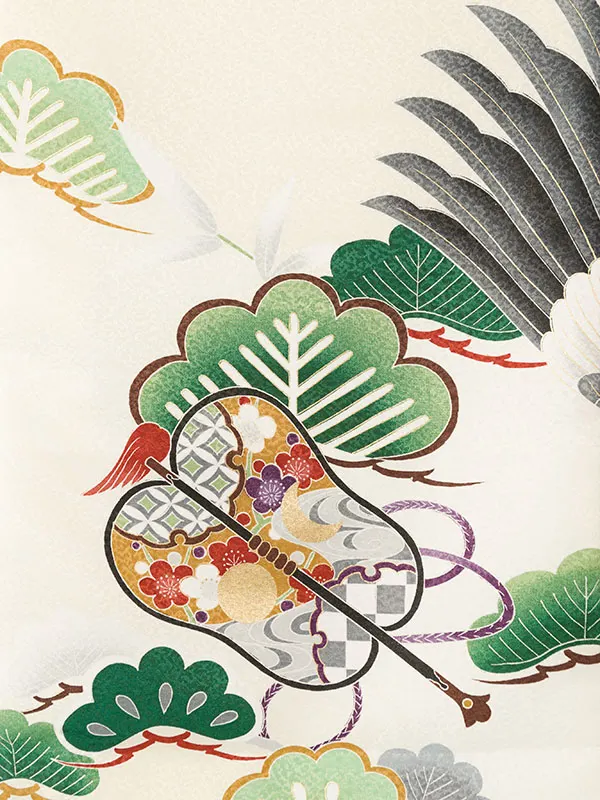 男児産着 HALA041 白地 鷹に鼓 松竹梅 | 化繊