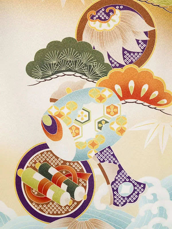 男児産着 HALA143 花うさぎ 金茶×ｸﾘｰﾑ 龍|化繊