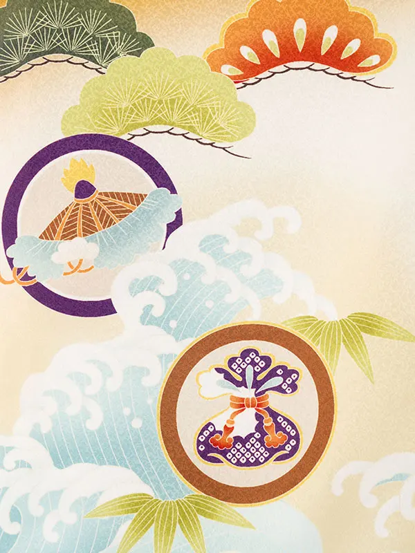 男児産着 HALA143 花うさぎ 金茶×ｸﾘｰﾑ 龍|化繊