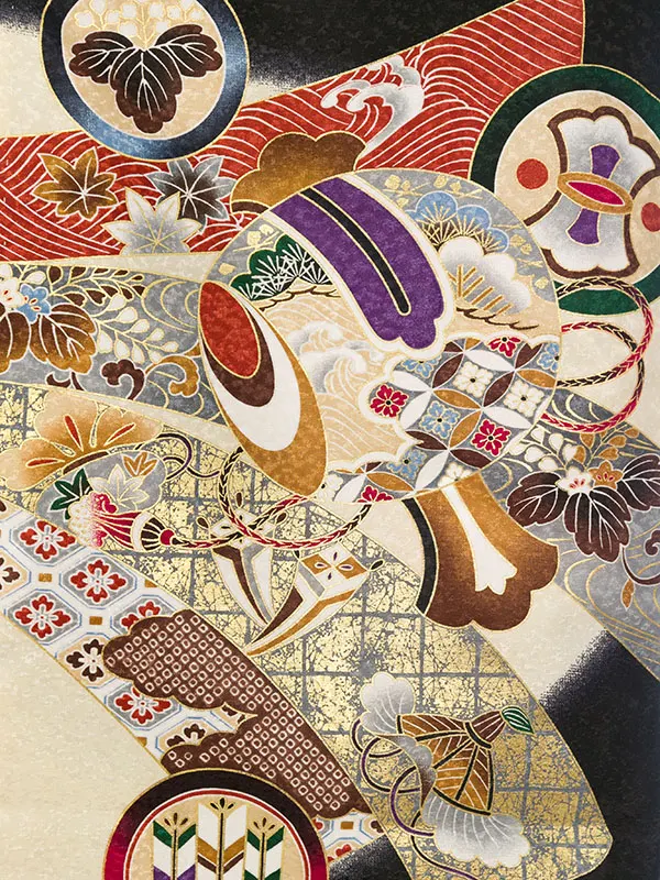 男児産着(6月-9月) HALA147 単衣 黒ｸﾘｰﾑ鷹刺繍| 化繊