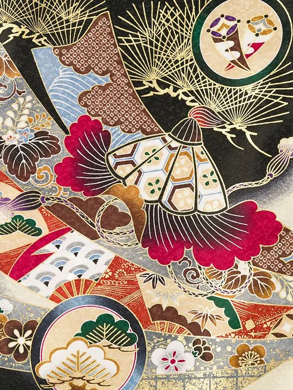 男児産着(6月-9月) HALA147 単衣 黒ｸﾘｰﾑ鷹刺繍| 化繊