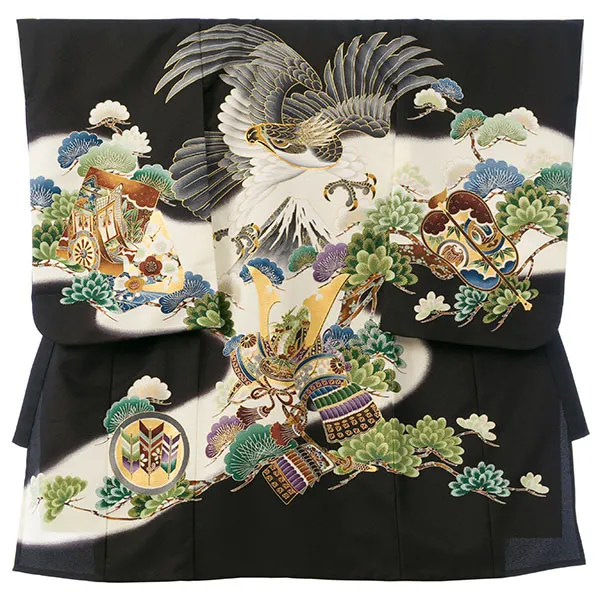 男児産着(6月-9月) HALA148 単衣 黒鷹刺繍| 化繊