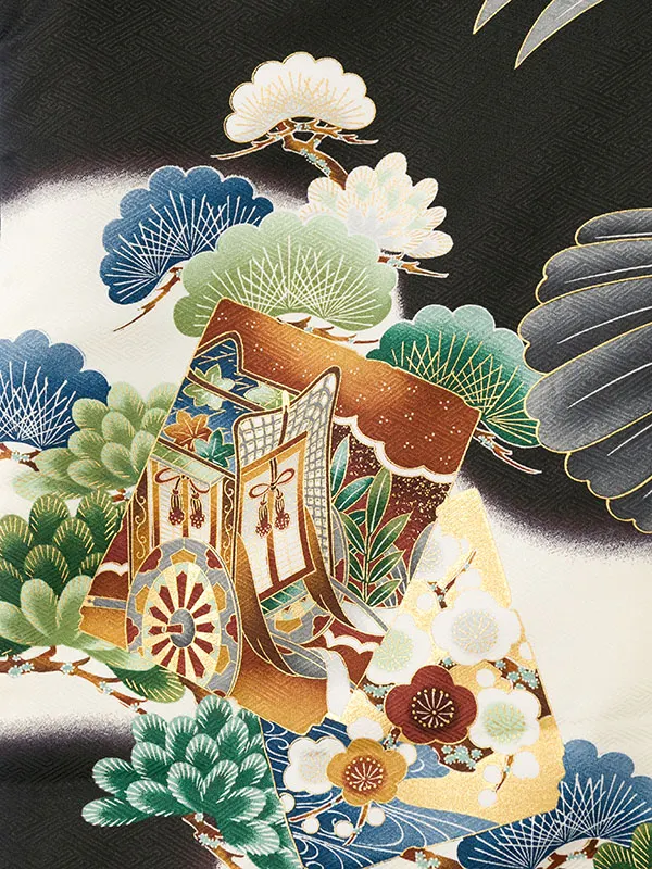 男児産着(6月-9月) HALA148 単衣 黒鷹刺繍| 化繊