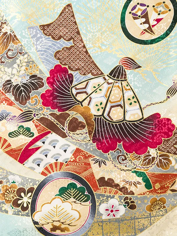 男児産着(6月-9月) HALA151 単衣 水色ｸﾘｰﾑ兜刺繍| 化繊