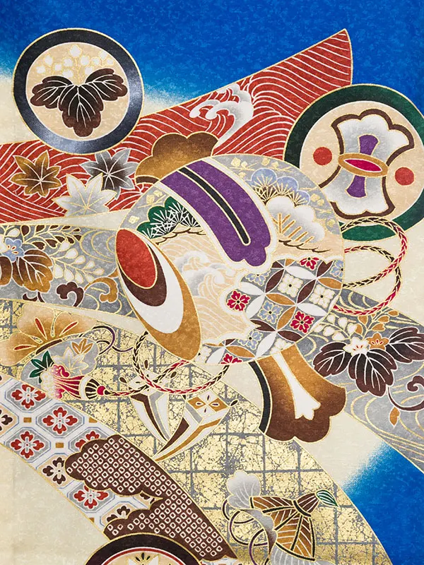 男児産着(6月-9月) HALA152 単衣 青ｸﾘｰﾑ鷹刺繍| 化繊