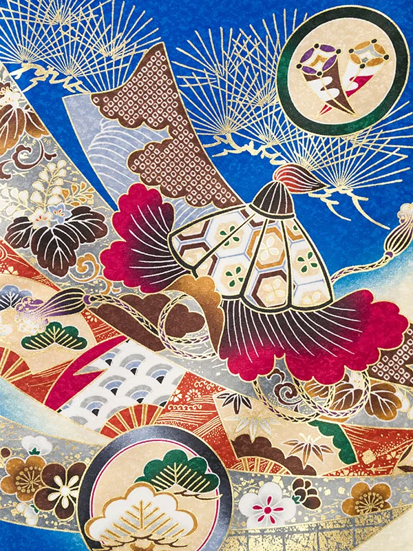 男児産着(6月-9月) HALA152 単衣 青ｸﾘｰﾑ鷹刺繍| 化繊