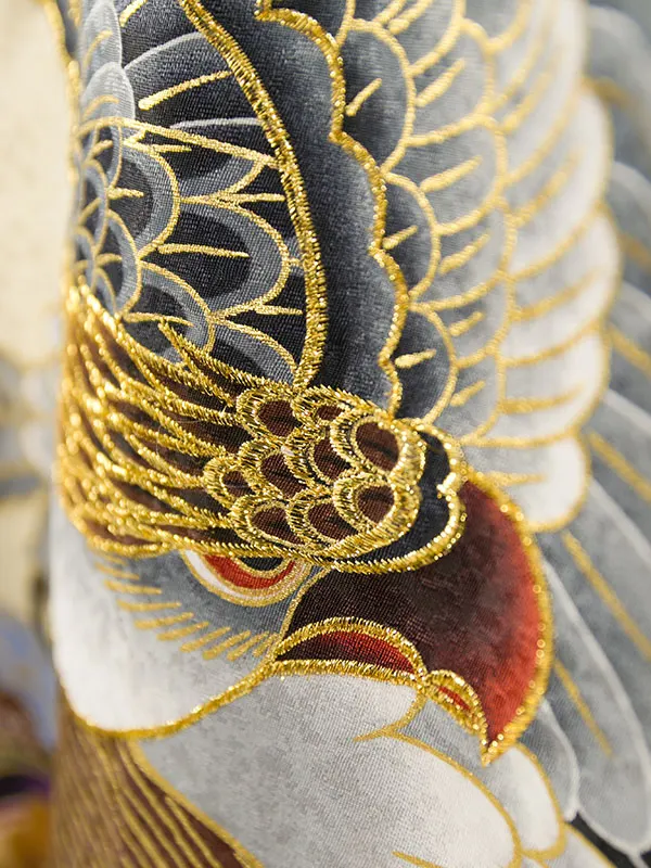 男児産着(6月-9月) HALA152 単衣 青ｸﾘｰﾑ鷹刺繍| 化繊