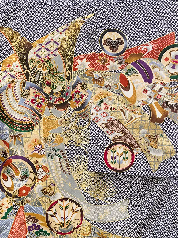 男児産着(6月-9月) HALA157 単衣 疋田紺兜| 化繊