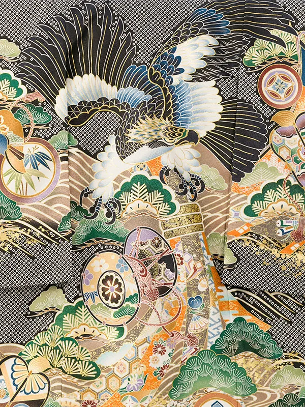 男児産着(6月-9月) HALA159 単衣 疋田黒鷹| 化繊