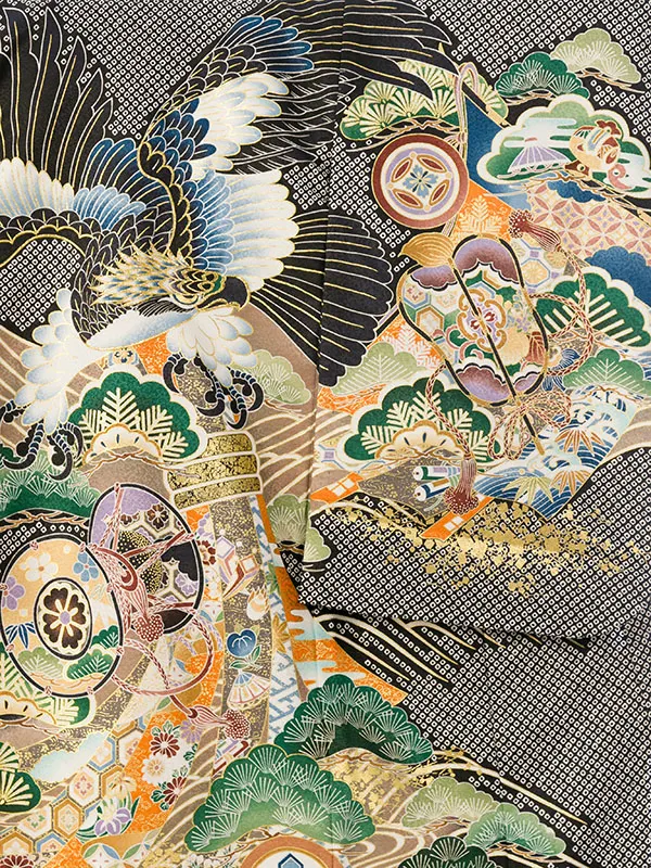 男児産着(6月-9月) HALA159 単衣 疋田黒鷹| 化繊