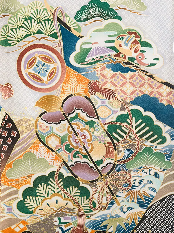 男児産着(6月-9月) HALA160 単衣 疋田薄ｸﾞﾚｰ/黒兜| 化繊